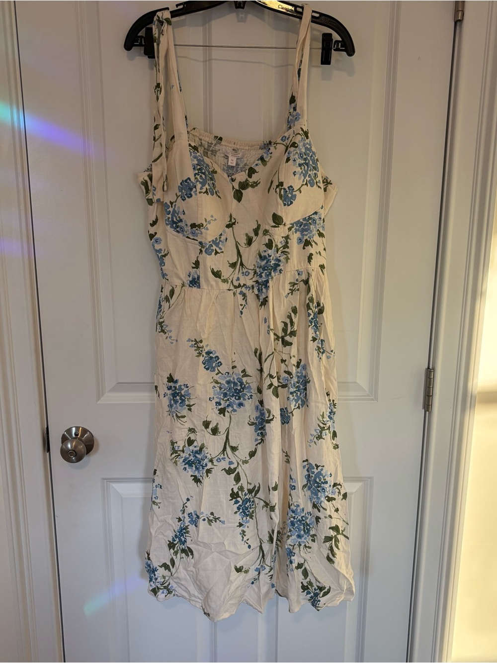Floral Midi Dress in Cream and Blue